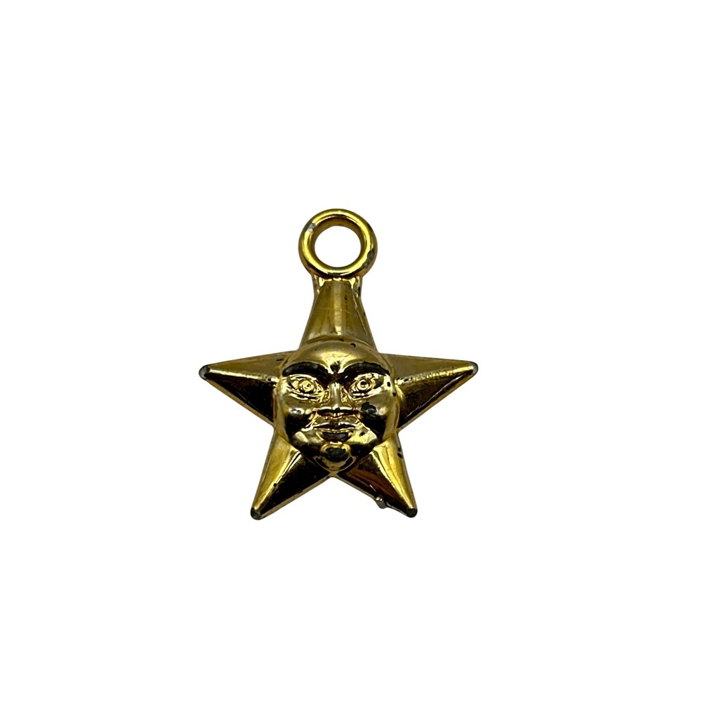 VTG Gold Tone Man In The Moon Star Pendant Celestial Charm Necklace Accessory